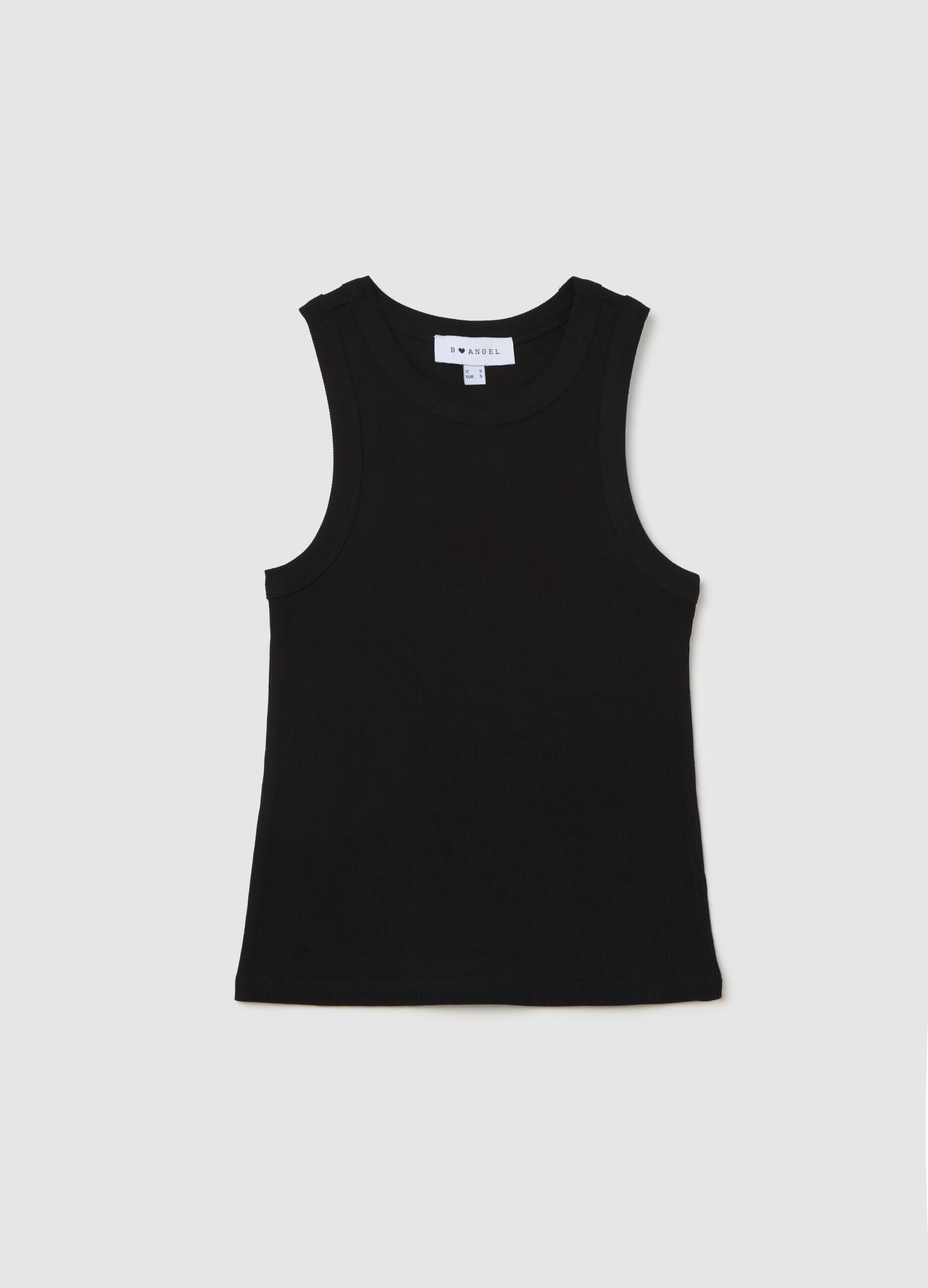 Women's black fitted top in stretch cotton