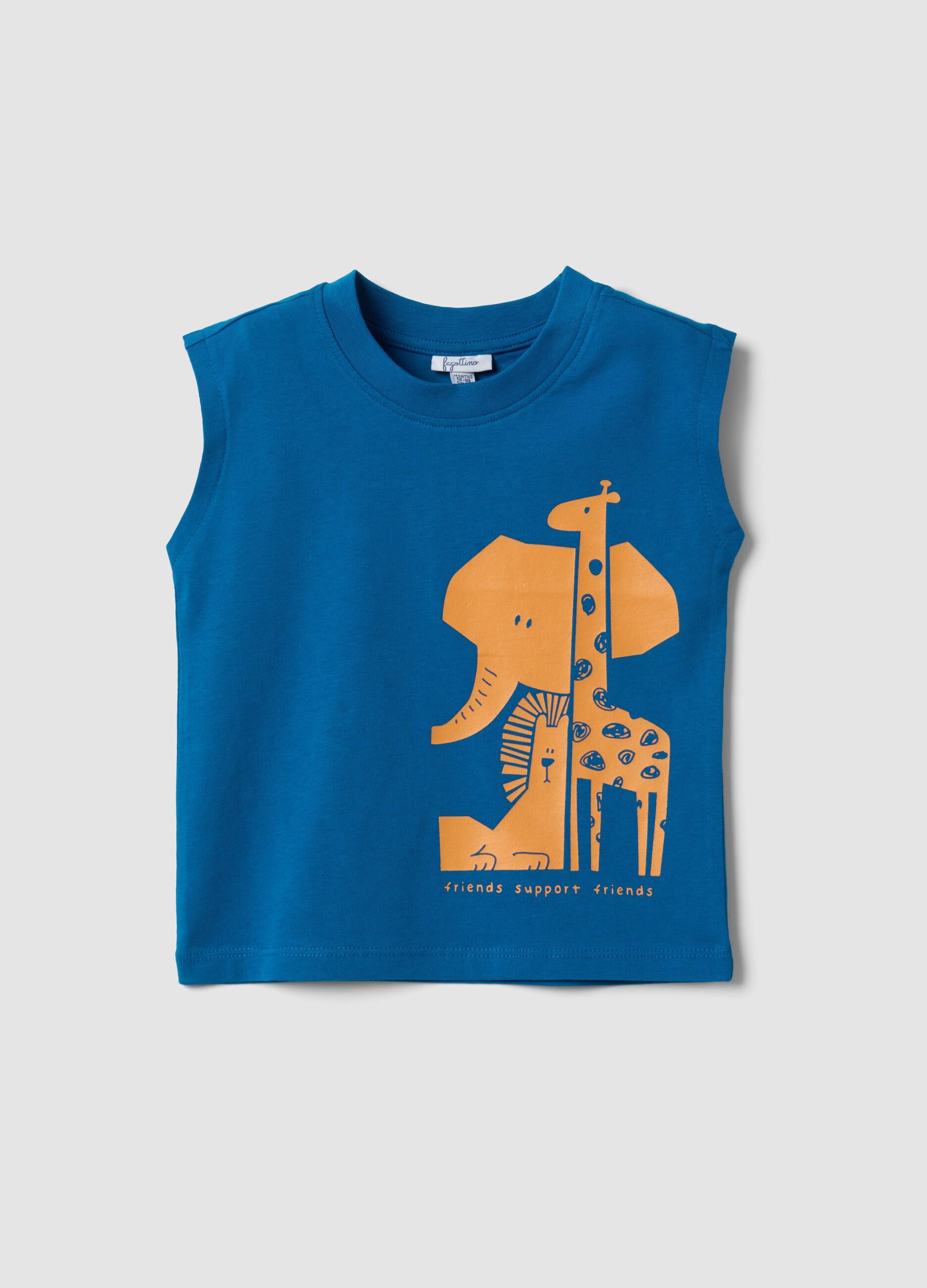 Blue organic cotton vest top with print