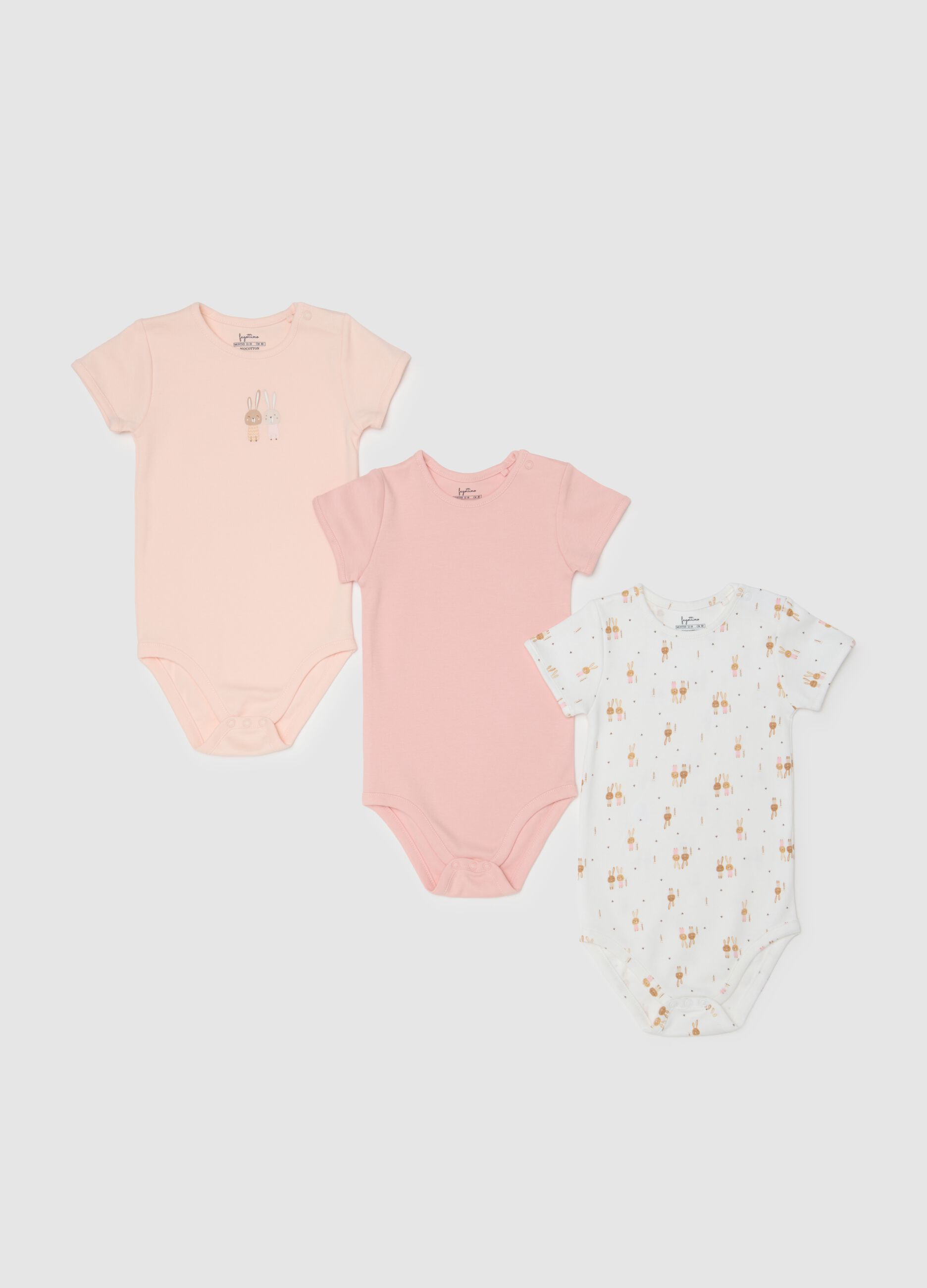 Girls' Tripack Bodysuit Set in Pure Multicolour Cotton