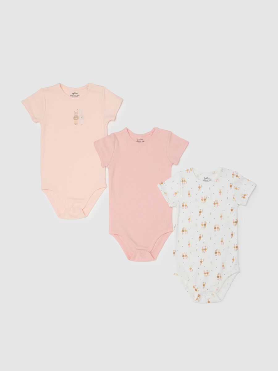 Girls' Tripack Bodysuit Set in Pure Multicolour Cotton_0