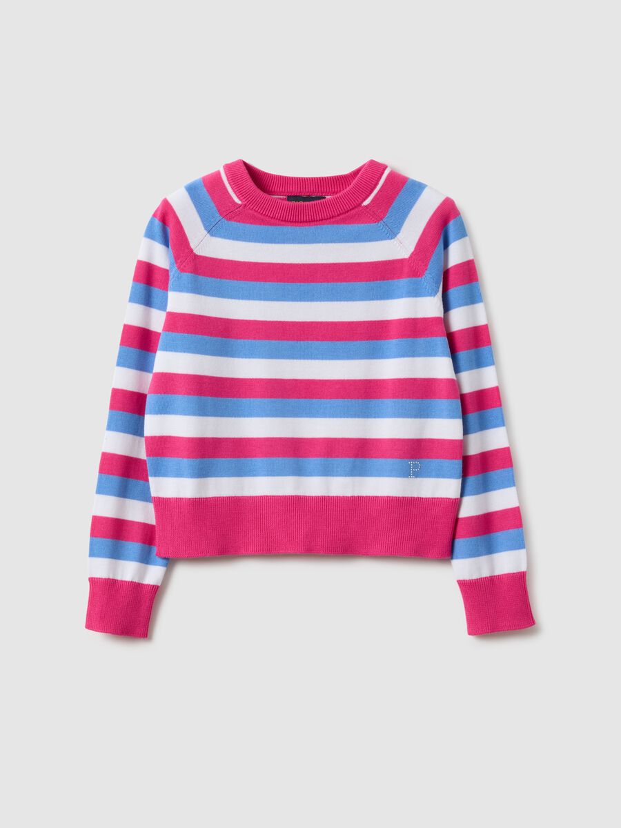 Girls' regular fit multicoloured striped pure cotton pullover_3
