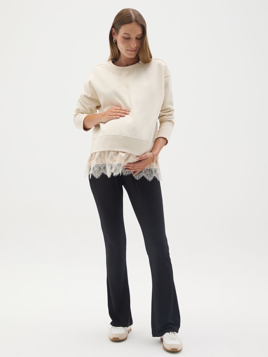 Cream maternity sweatshirt in cotton with lace hem_0