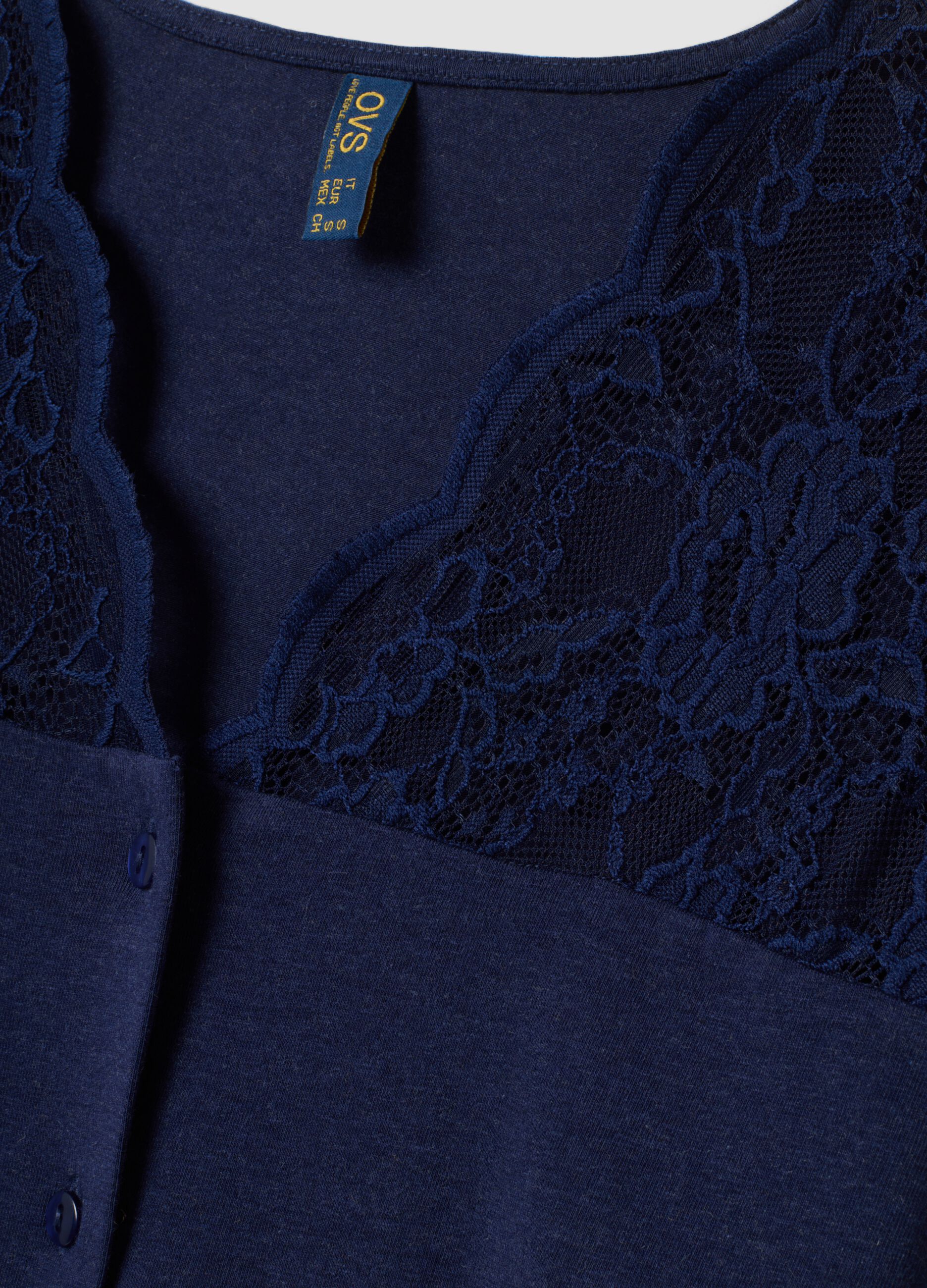 Maglia pigiama blu con scollo a V in cotone, lyocell e lana elasticizzata