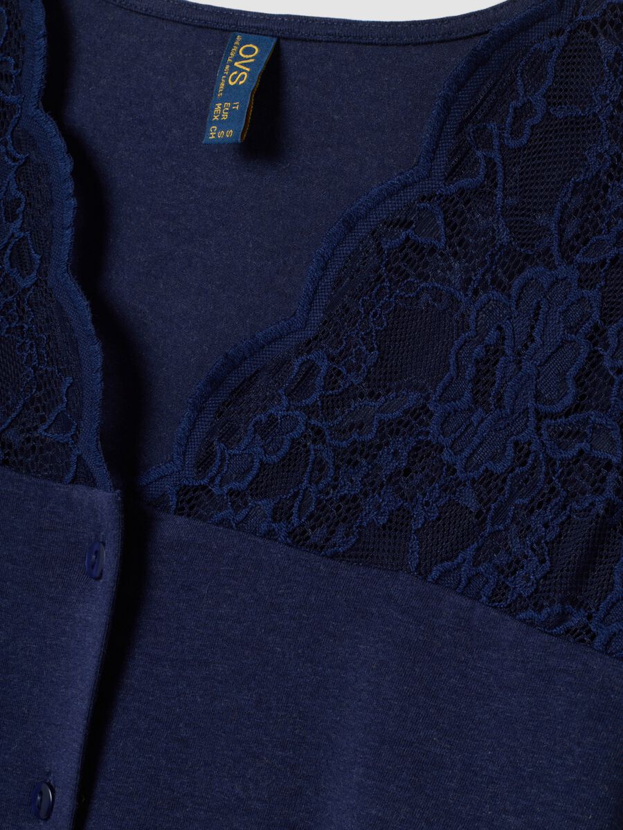 Maglia pigiama blu con scollo a V in cotone, lyocell e lana elasticizzata_5