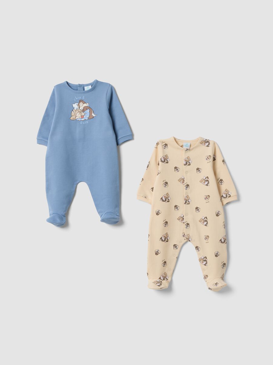 2-pack blue and beige organic cotton baby sleepsuits with Chip and Dale print_0