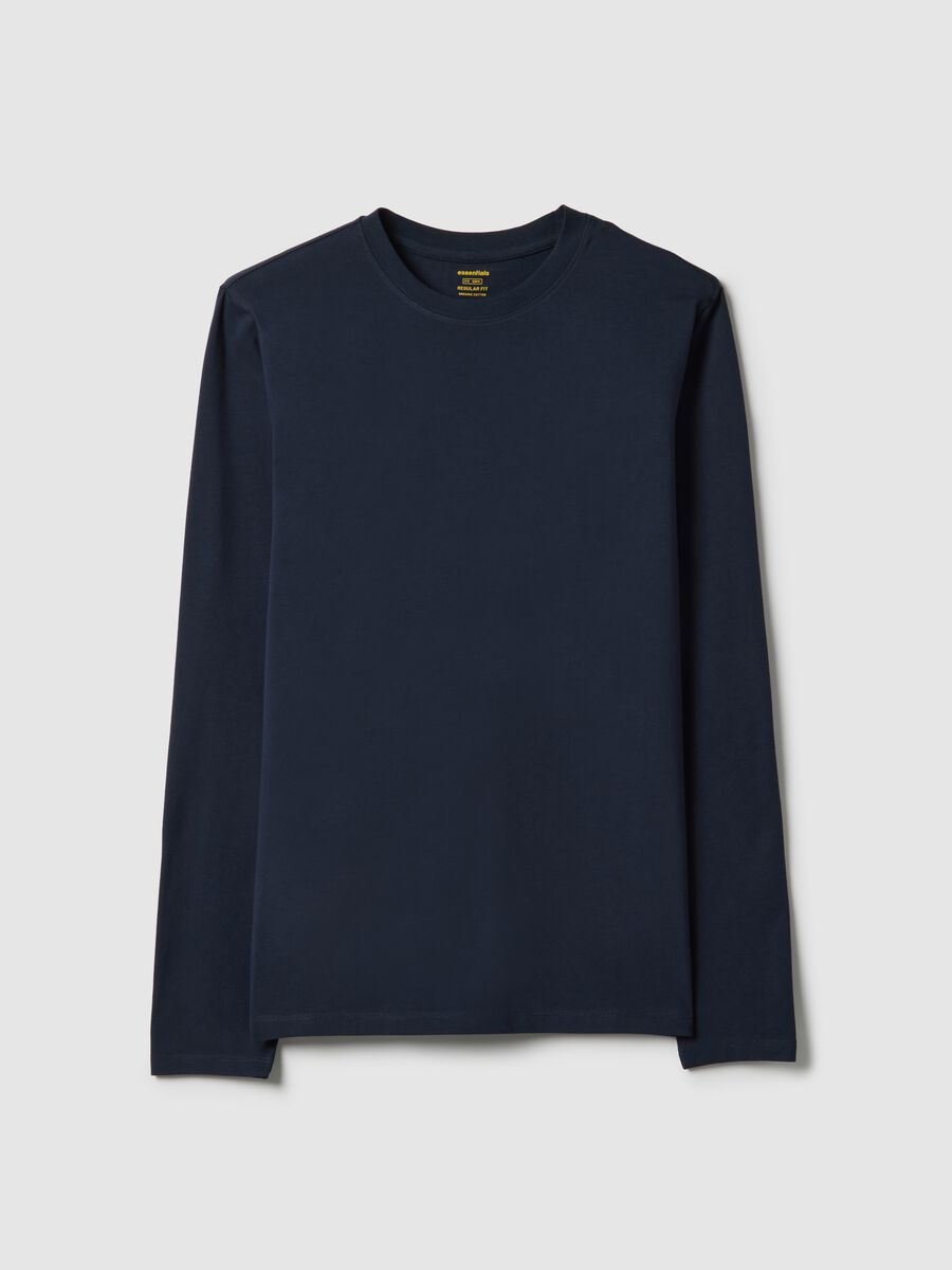 Regular Fit Long-Sleeve Stretch Cotton Blue T-shirt_4