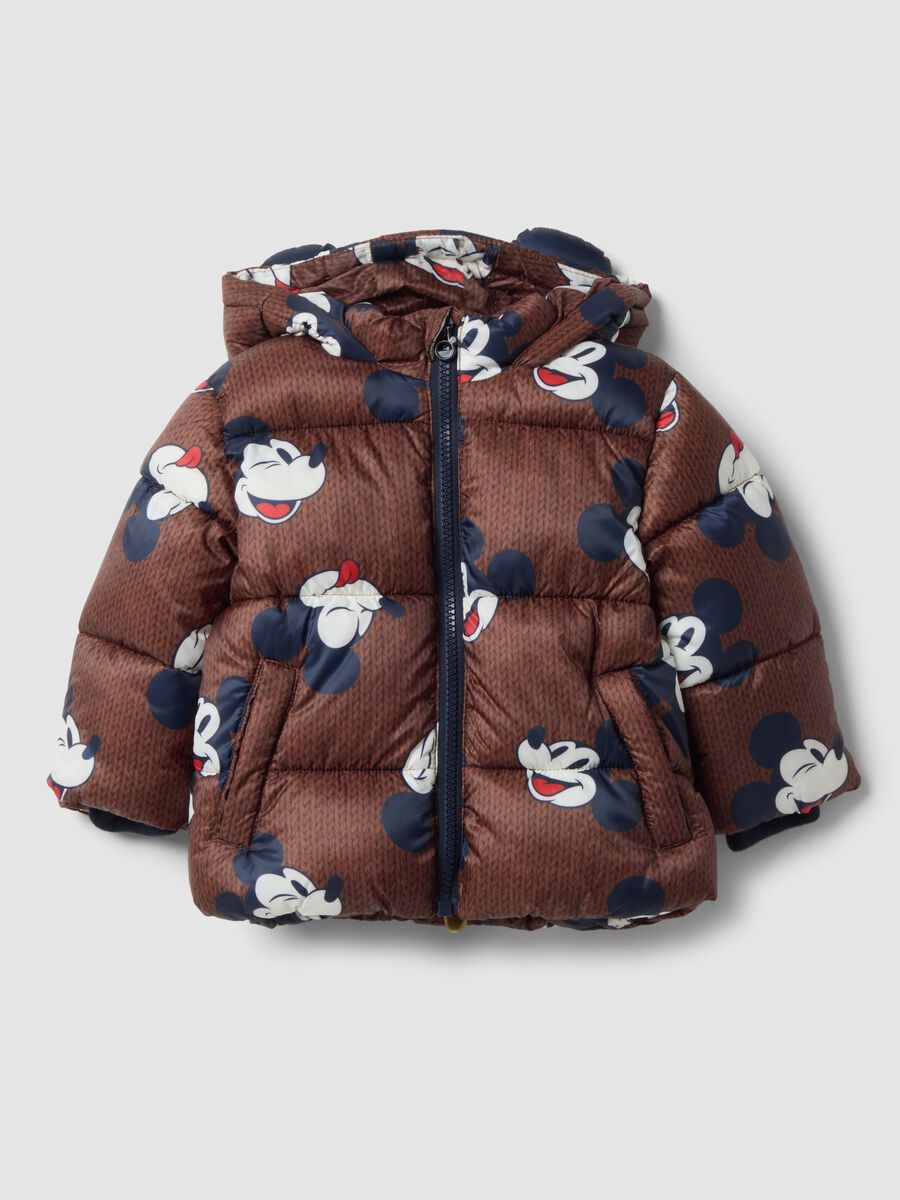 Brown padded jacket with hood and Mickey & Friends print_0