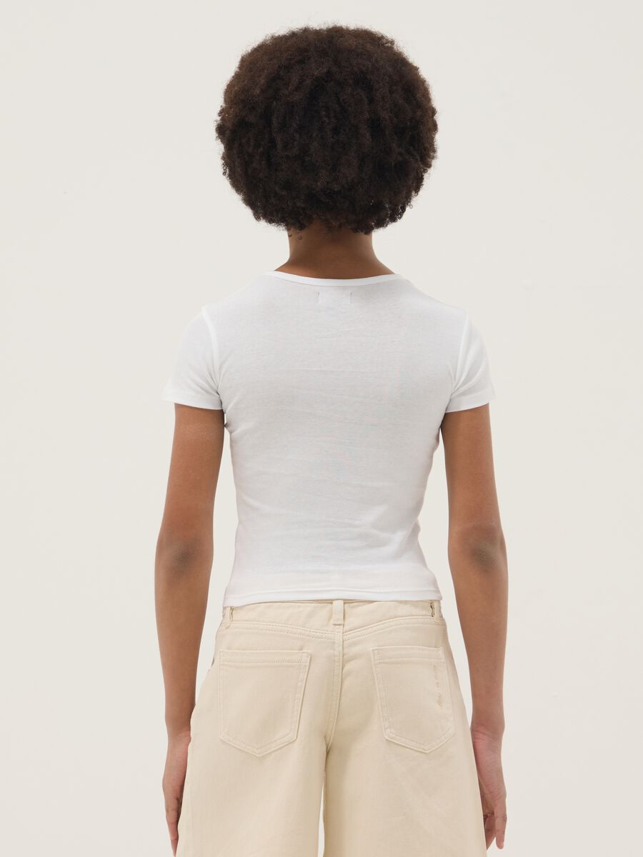 T-shirt bianca in puro cotone da ragazza slim fit con stampa cane_1