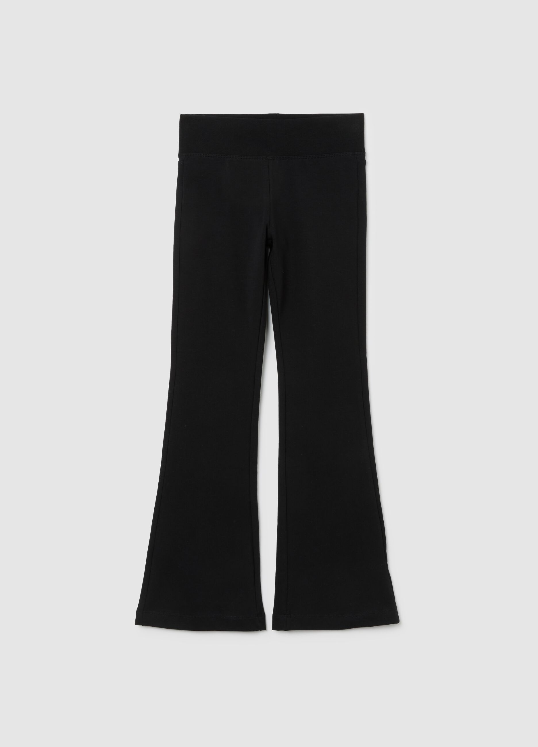 Girls' black stretch cotton blend flared treggings