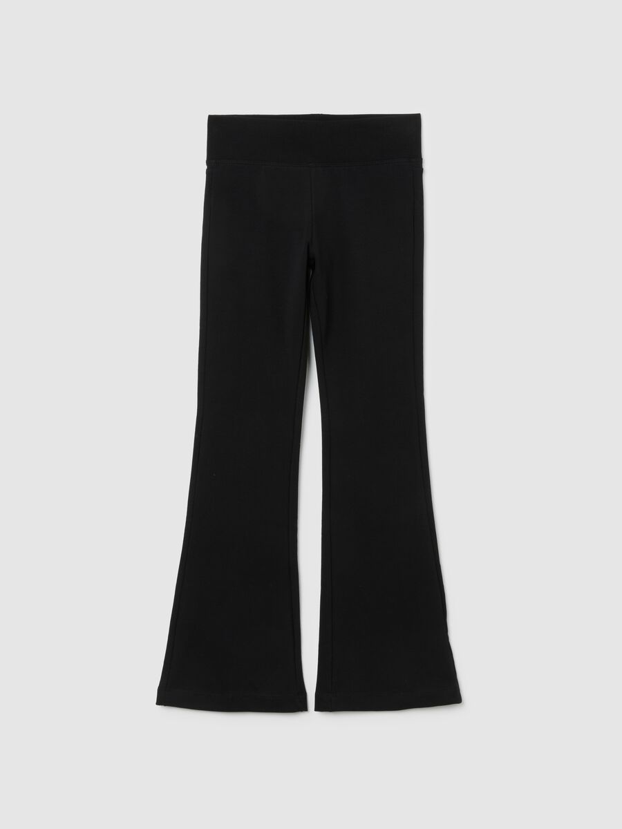 Girls' black stretch cotton blend flared treggings_0