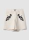 Shorts bianchi in misto lino e lyocell con ricami a contrasto regular fit_0
