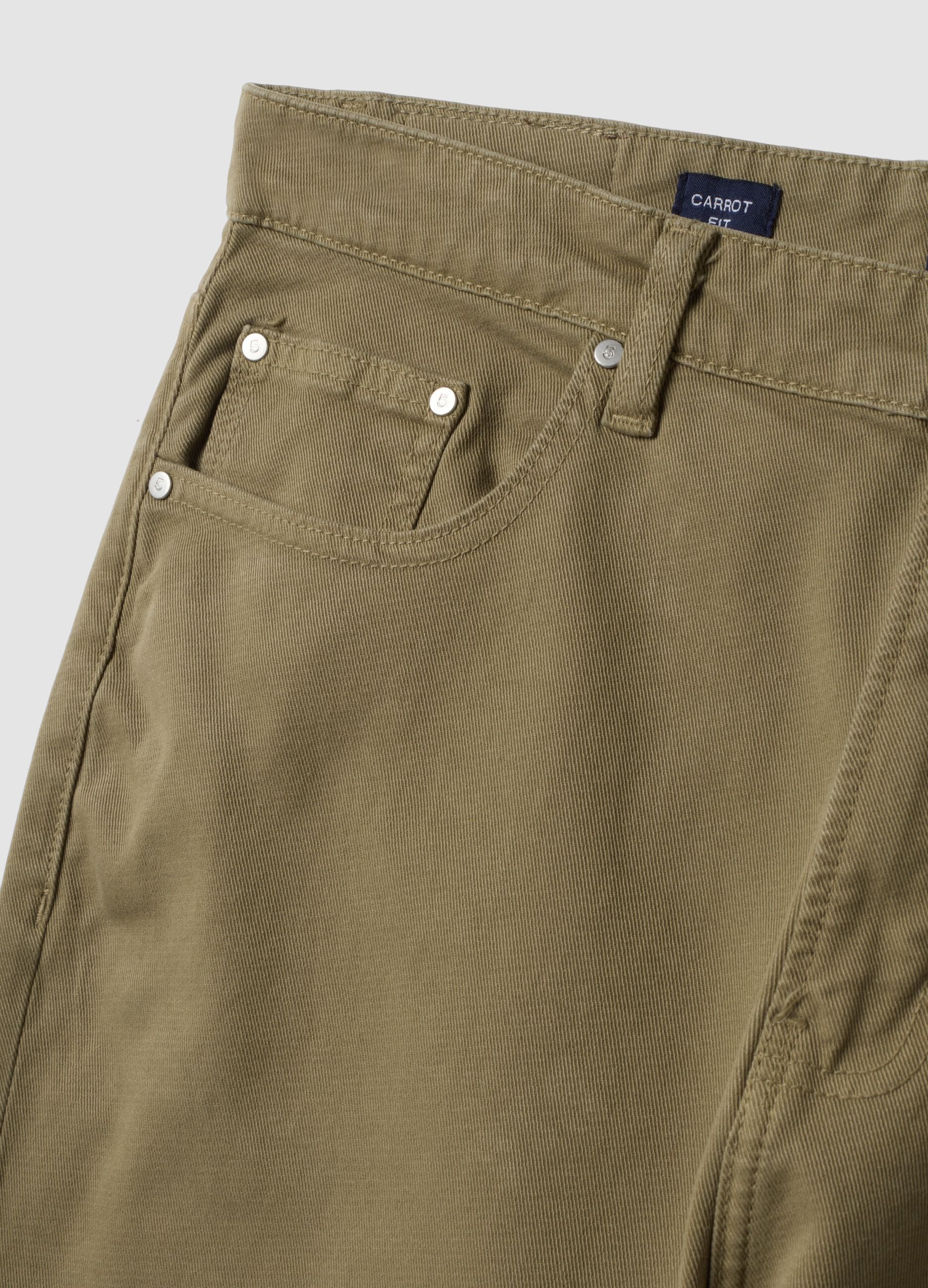 Beige carrot-fit stretch cotton twill trousers