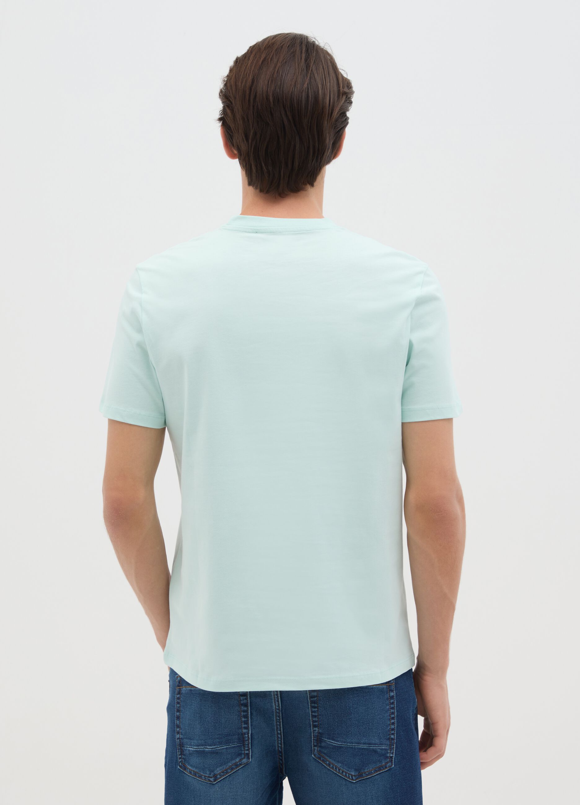 Men's pure cotton blue T-shirt with regular fit