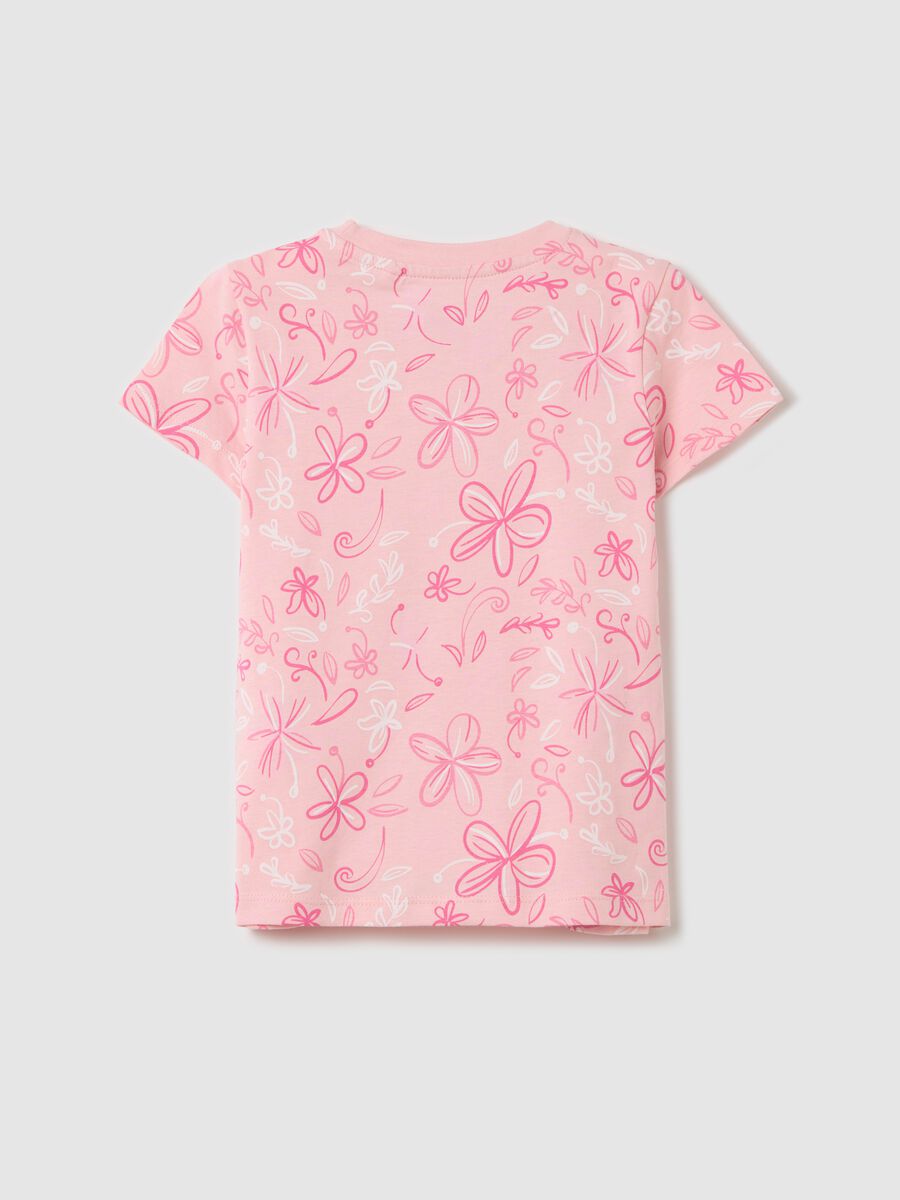 Pink organic cotton T-shirt with flowers print_1