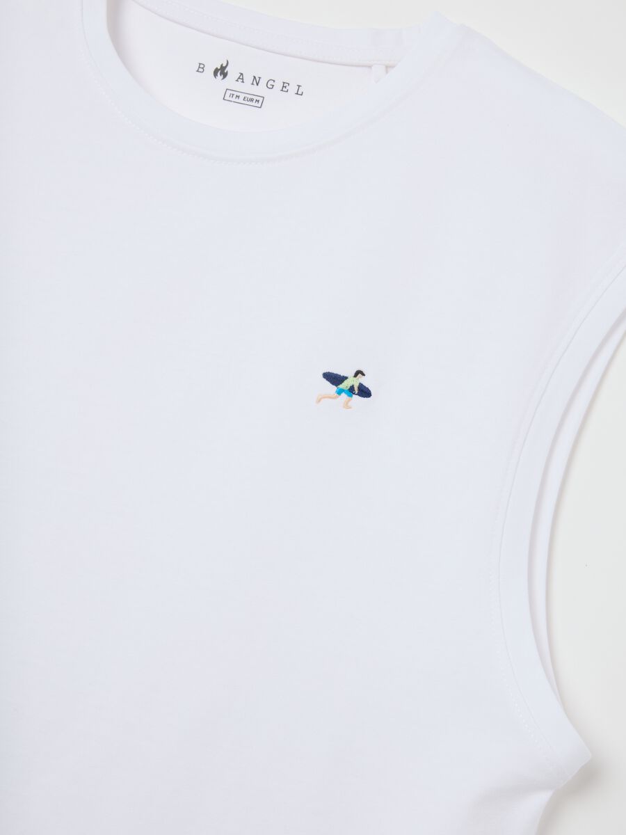 Men's white pure cotton tank top regular fit with embroidery_1