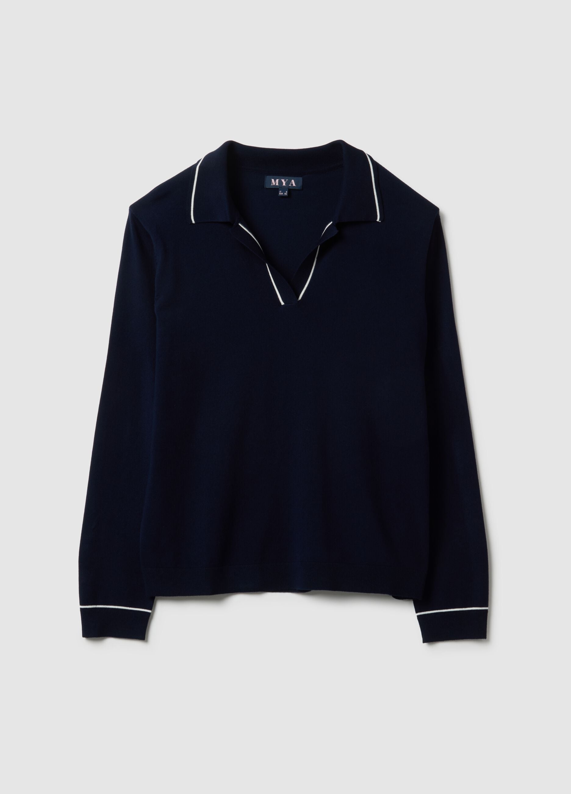 Blue viscose blend jumper with polo collar regular fit