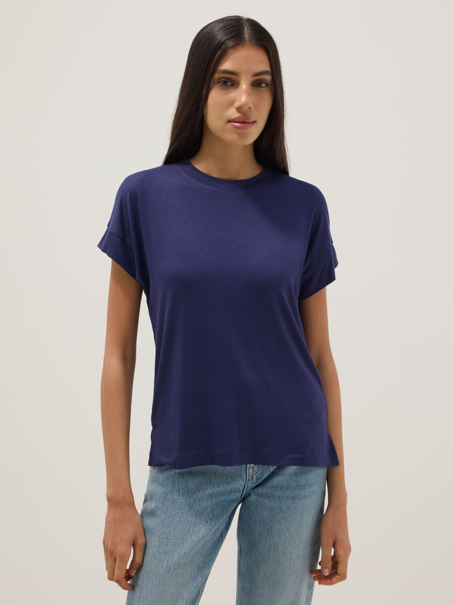 Blue short-sleeve stretch viscose T-shirt_1