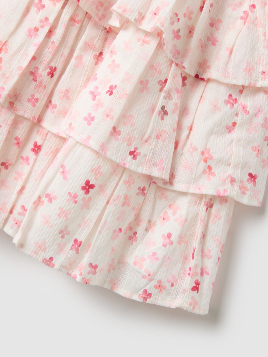 Girls' Multicolour Pure Cotton Tiered Skirt with Floral Pattern_3