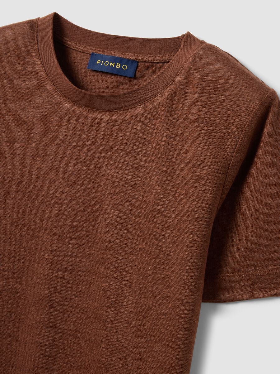 Brown pure linen short-sleeve regular-fit T-shirt_5