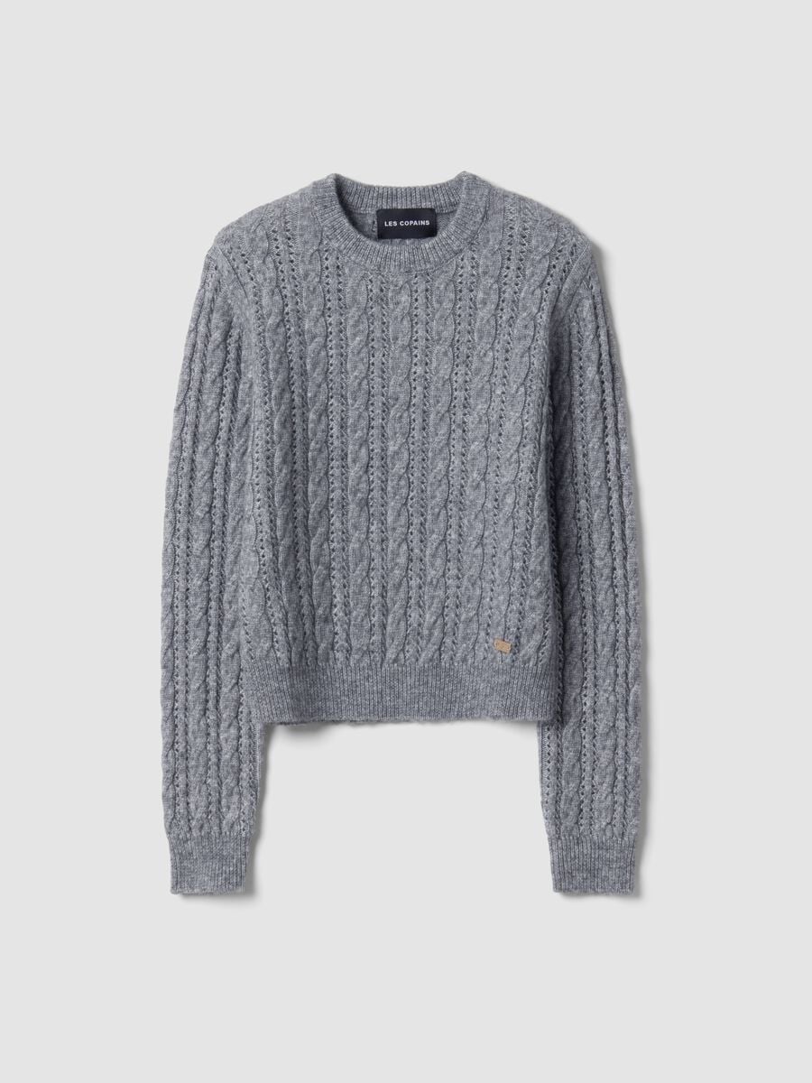 Grey crew-neck cable-knit wool-blend jumper, regular fit_0