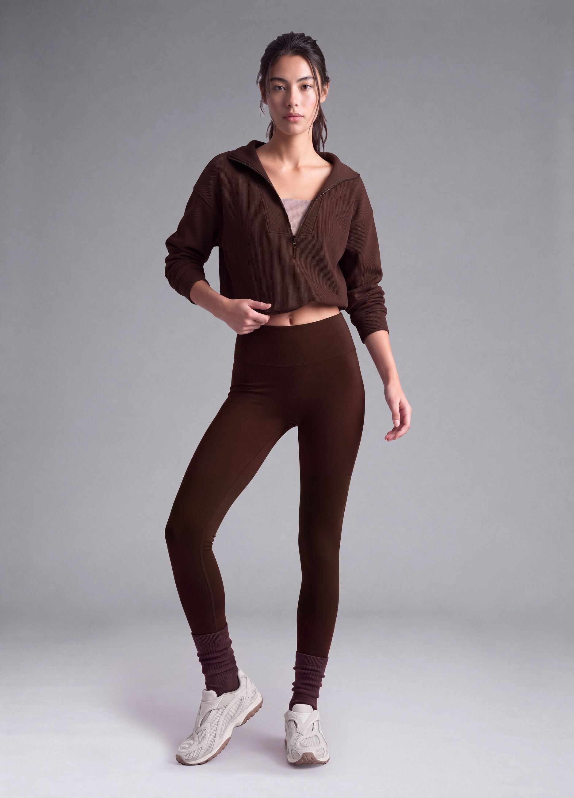 Leggings marroni in tessuto elasticizzato traspirante a vita alta ALTAVIA STUDIO
