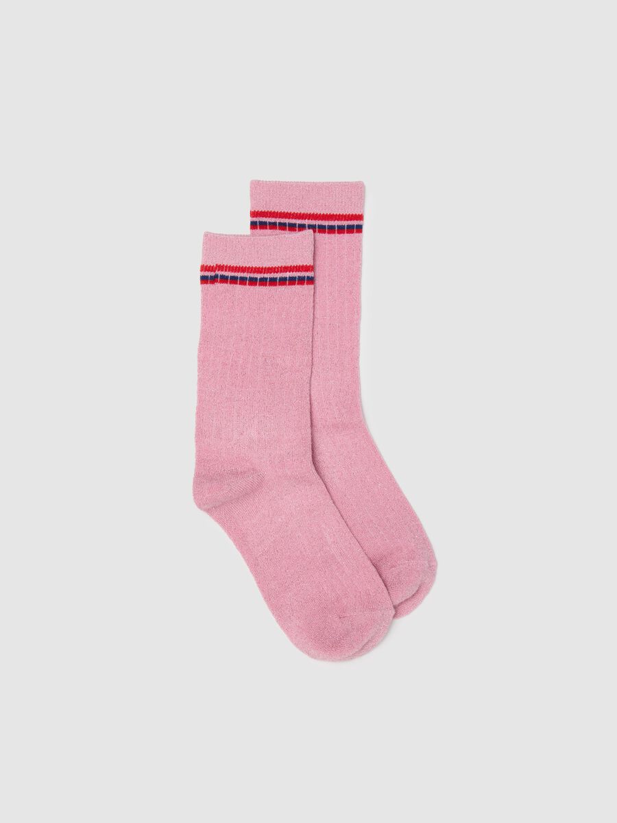 Pink socks with decorative stripes by Piombo Kids_0