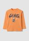 Orange oversized pure cotton skate-print T-shirt for boys_0