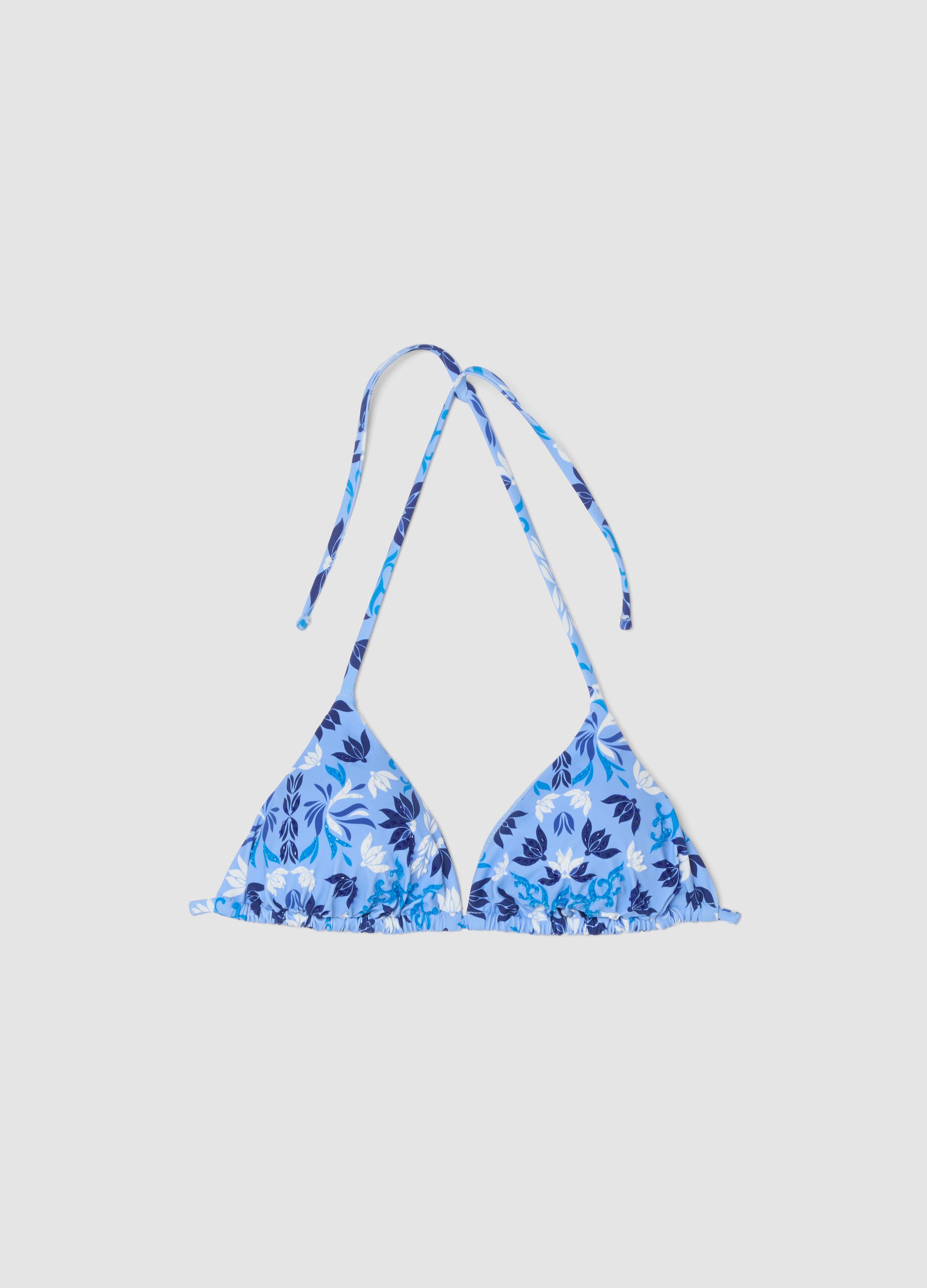 Light blue triangle bikini top in stretch fabric
