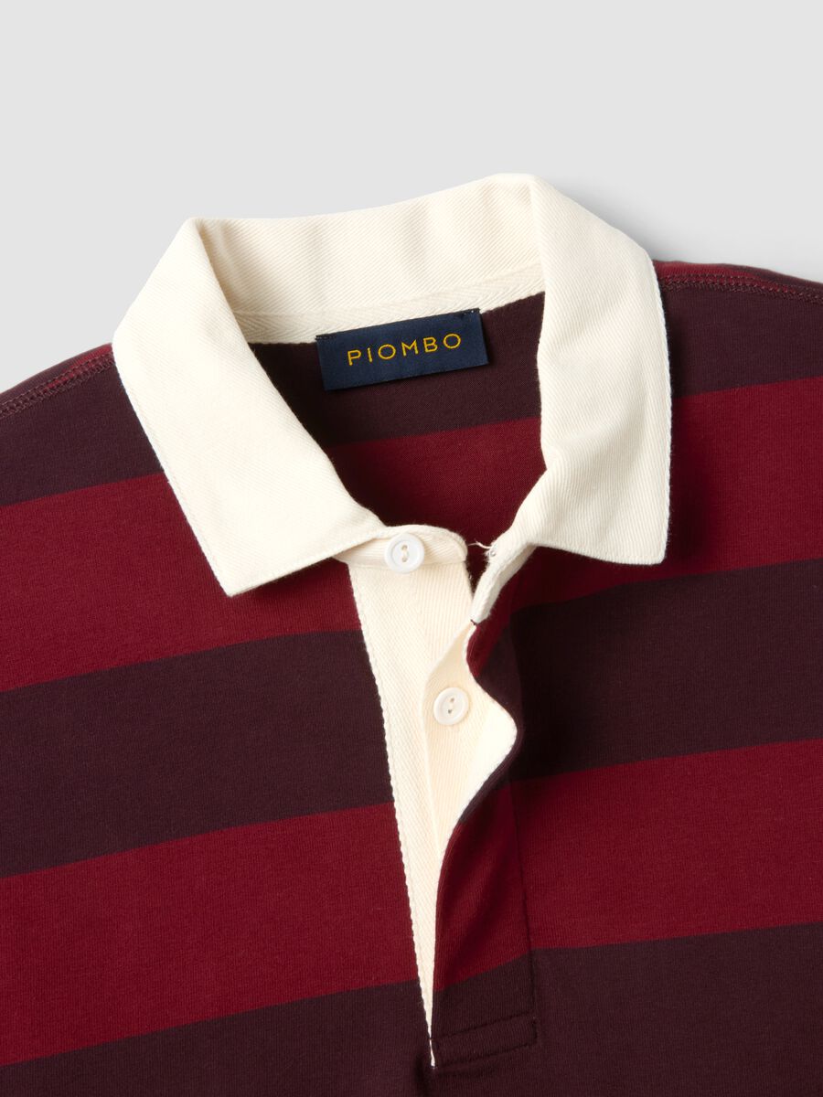Polo rugby rossa in puro cotone a righe maniche lunghe regular fit_5
