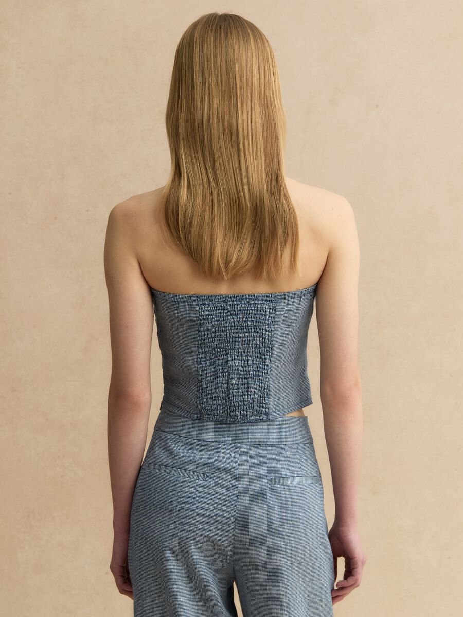 Corsetto in misto lino a quadri bianchi e blu slim fit_2