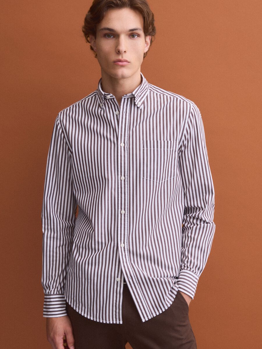 Camicia bianca in popeline di puro cotone a righe regular fit_0