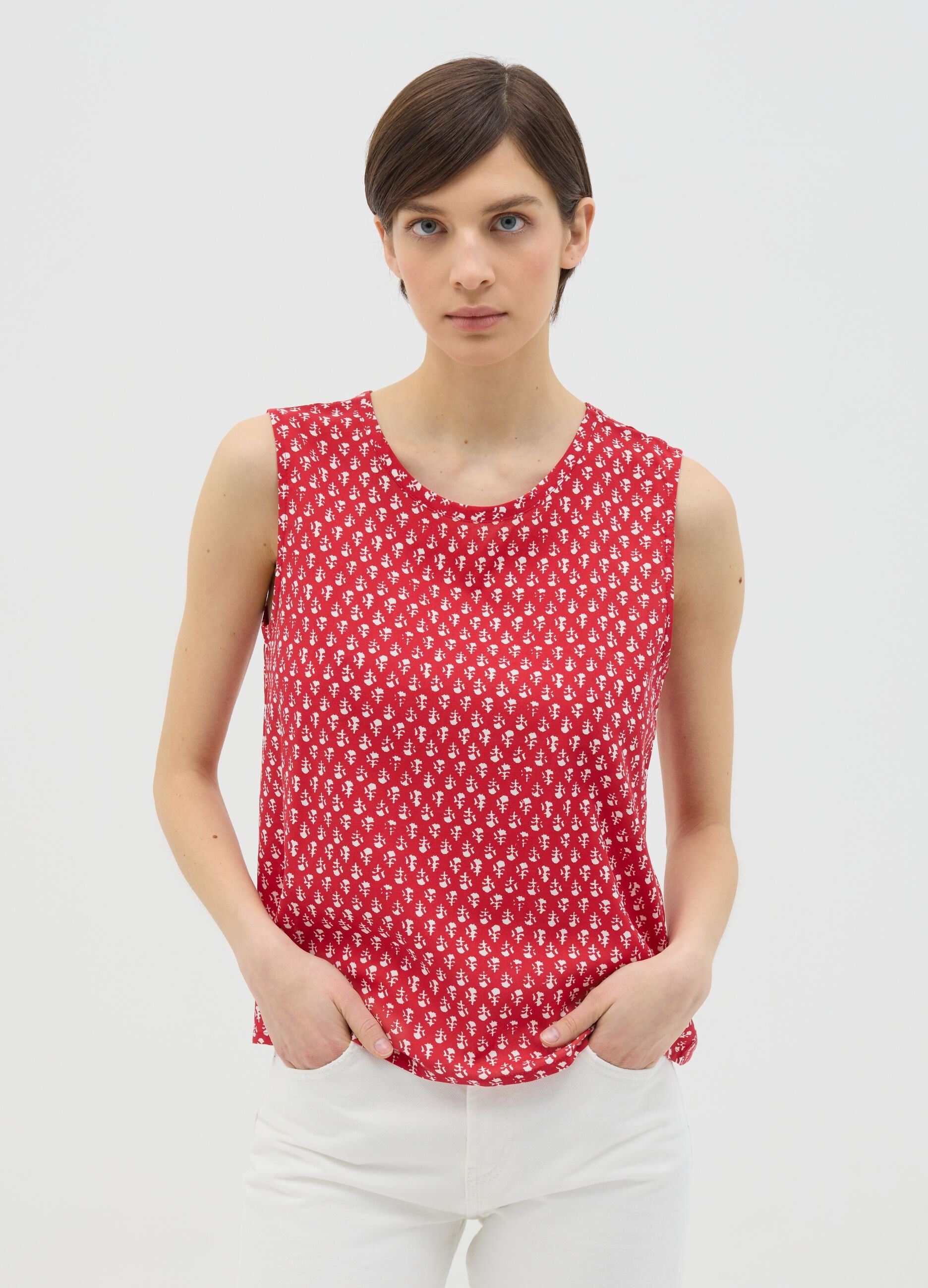 Red sleeveless pure viscose tank top by Ovs