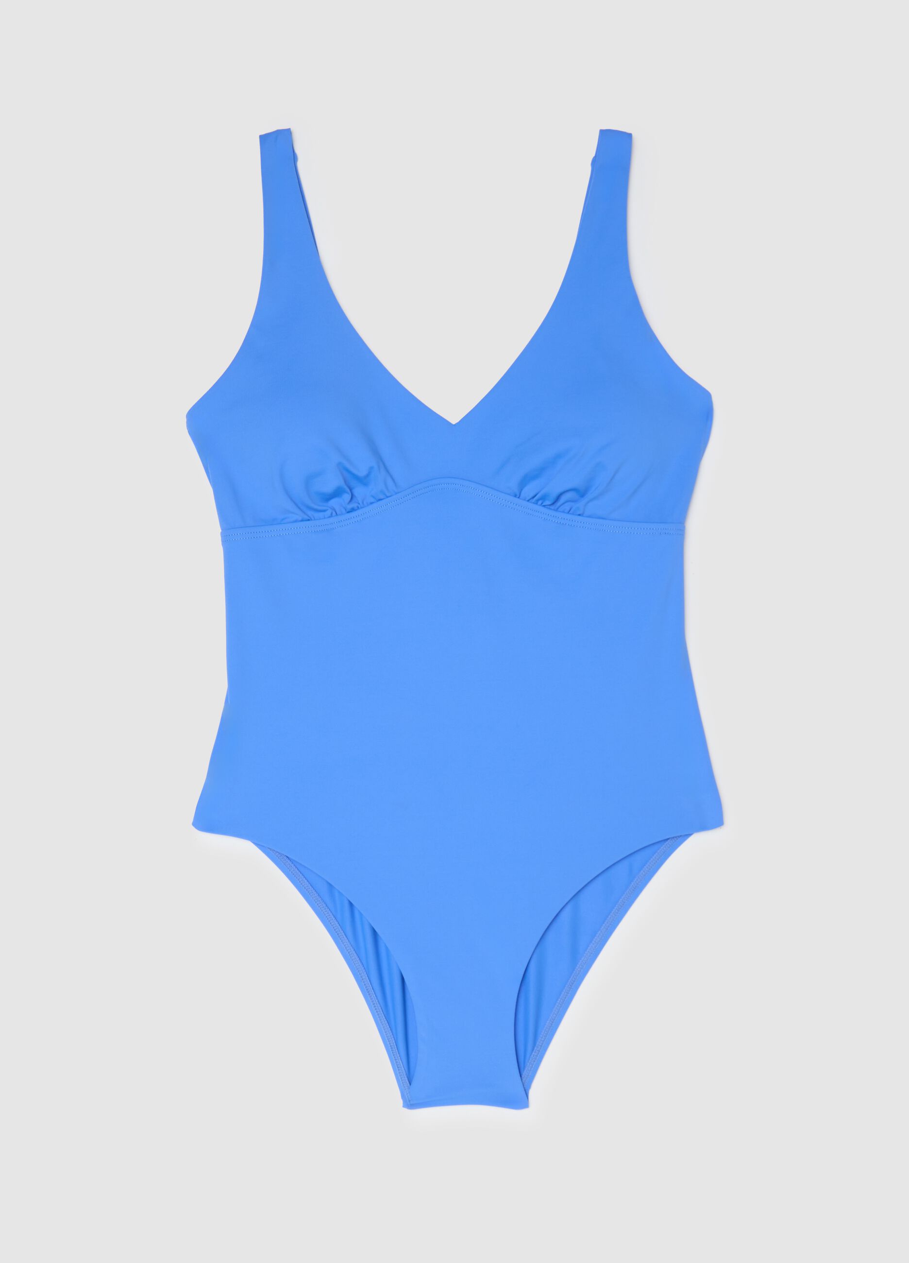 Women’s one-piece swimsuit in light blue stretch fabric without padding