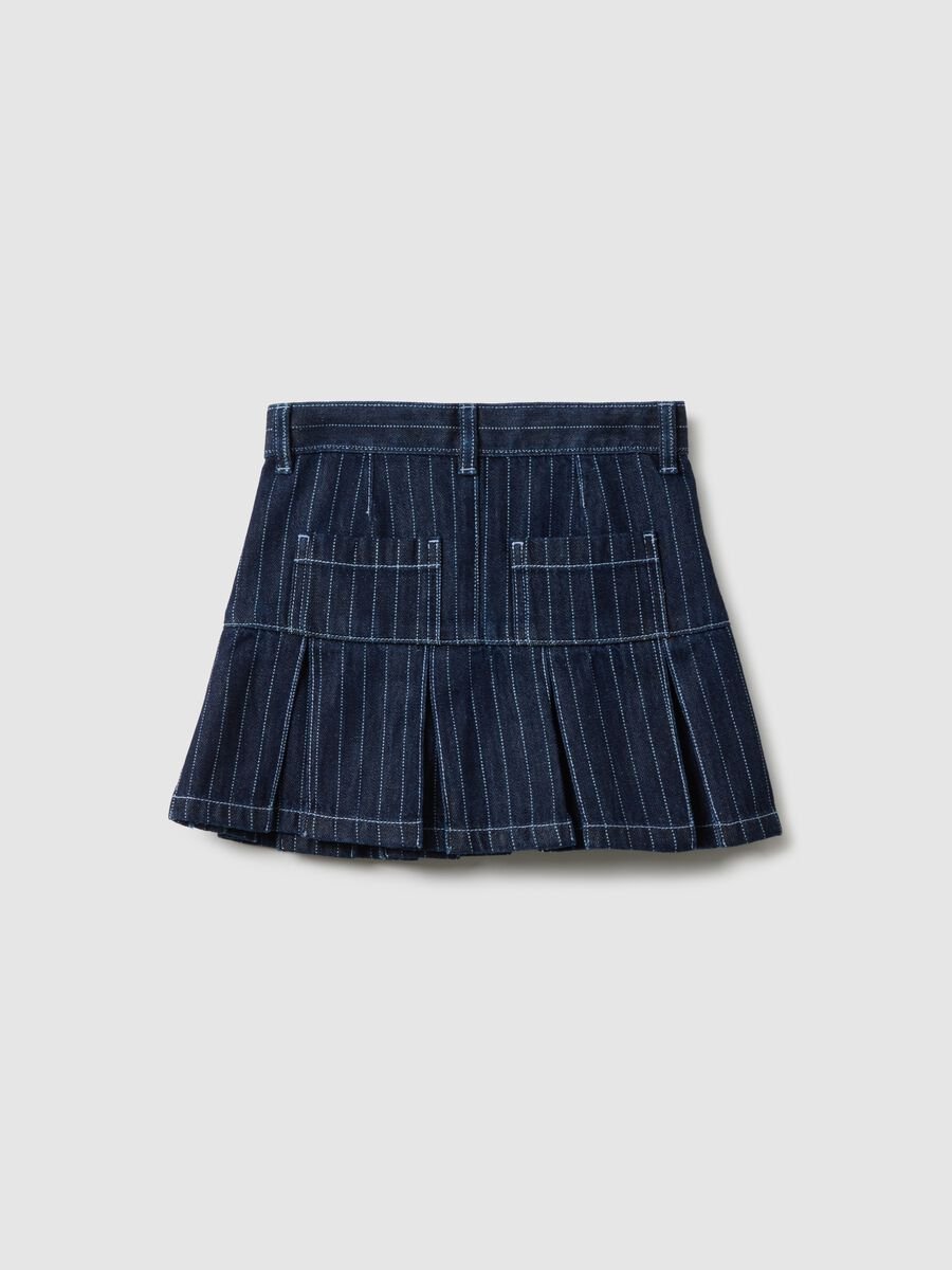 Girl's regular fit blue cotton-blend skirt with contrast stitching_4