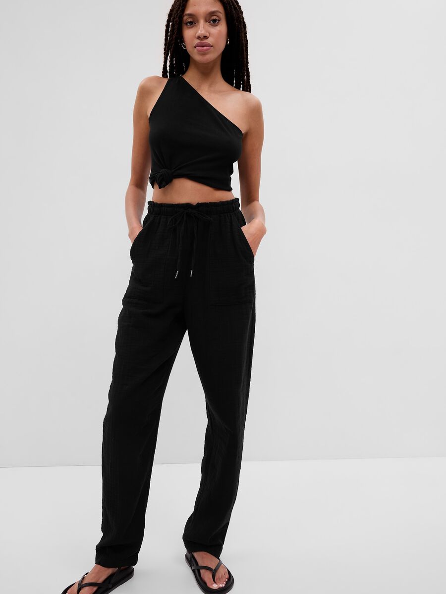 Straight-fit trousers in cotton gauze_0