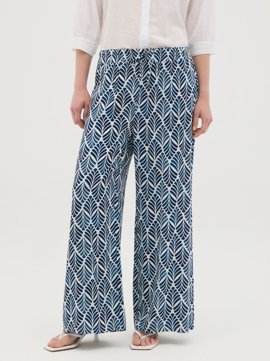 Women's Wide-Leg Trousers in Pure Multicolour Viscose Regular Fit_1