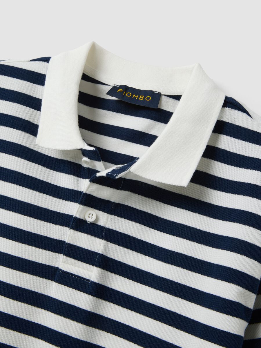 Polo blu e bianca a righe in puro cotone regular fit_5