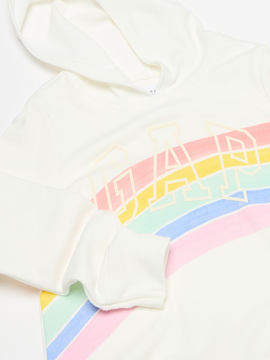 Sweatshirt with hood and rainbow and logo print_2