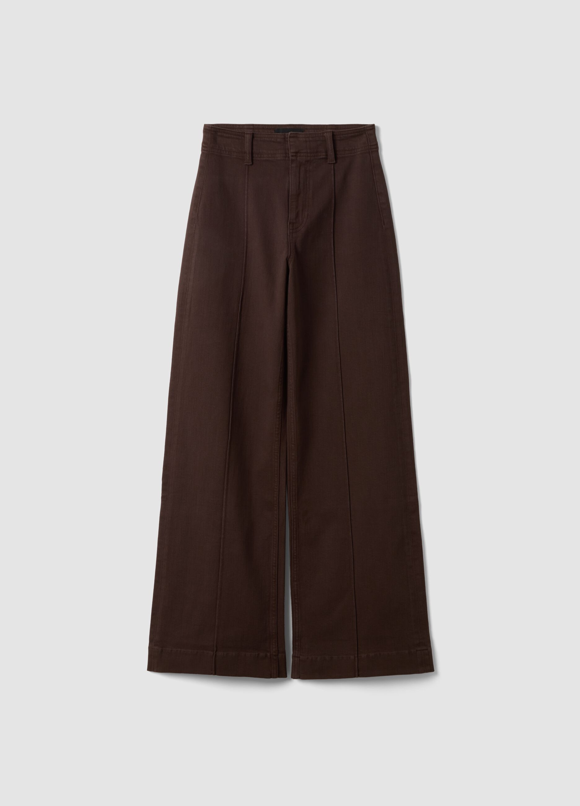 Jeans marroni wide leg in twill di cotone elasticizzato