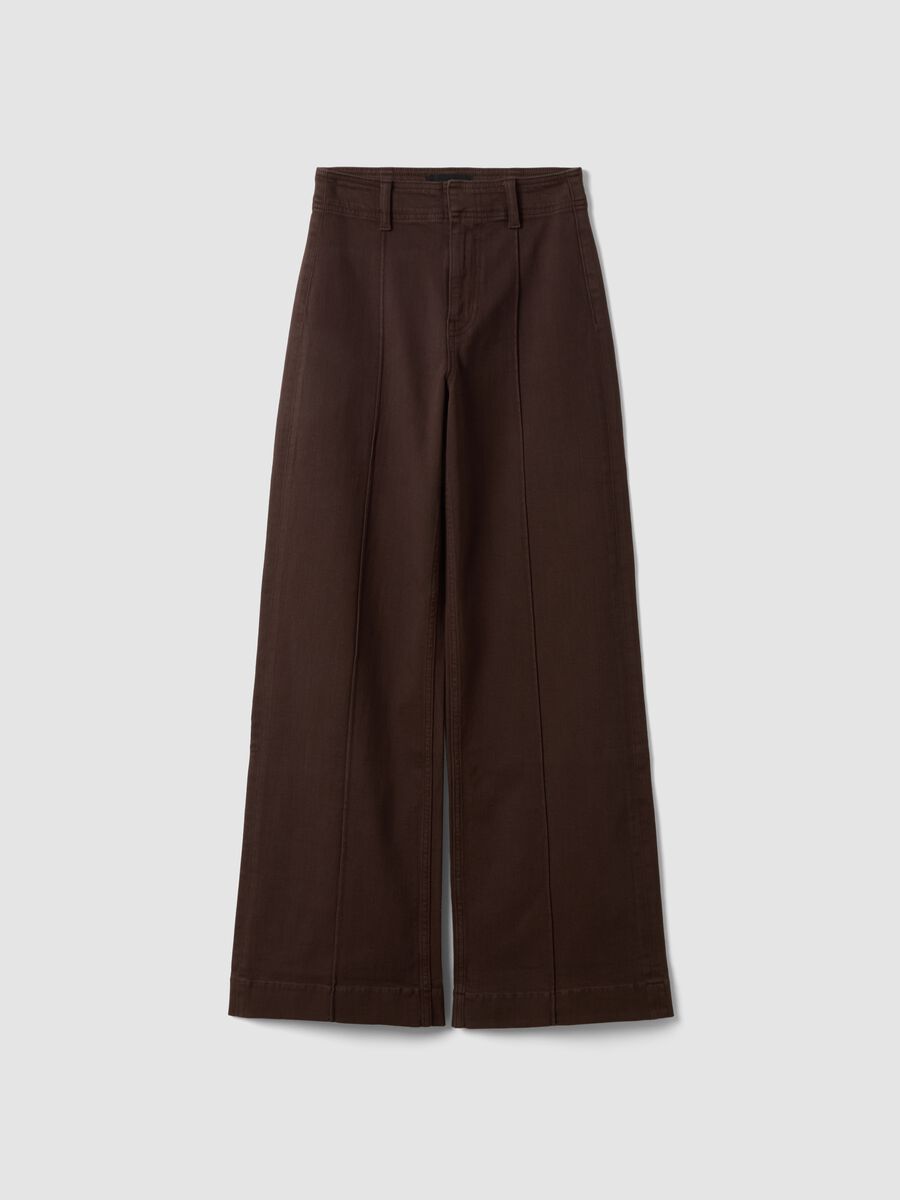Jeans marroni wide leg in twill di cotone elasticizzato_4