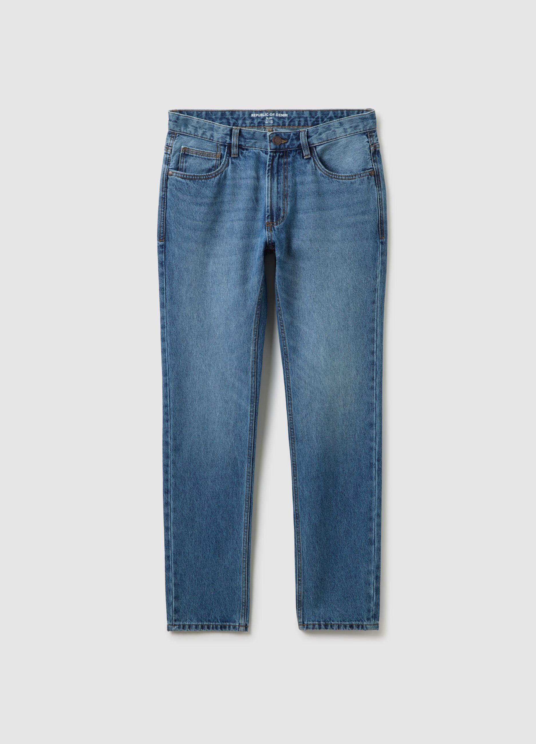 Jeans in puro cotone blu slim fit