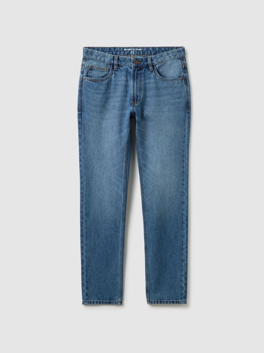 Jeans in puro cotone blu slim fit_4