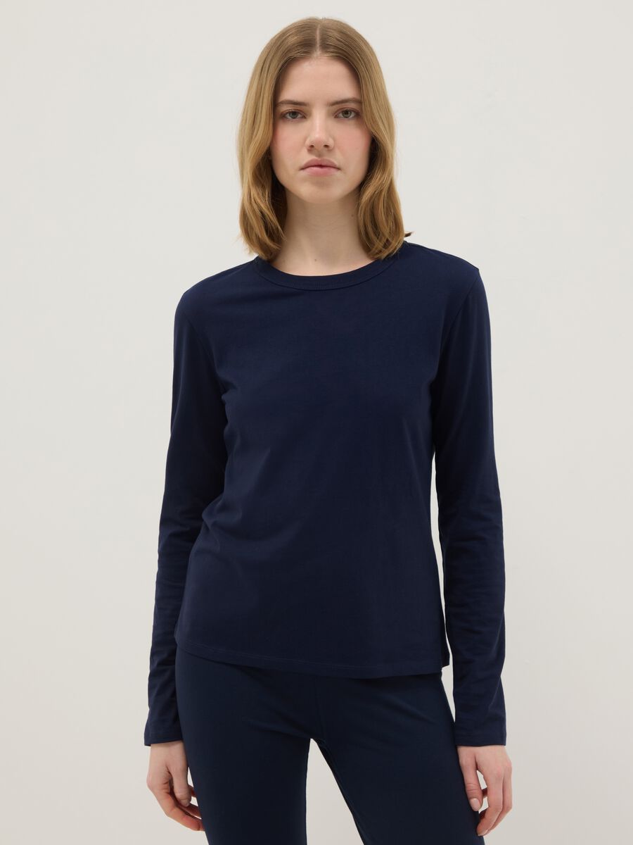 Men's long sleeve blue T-shirt in pure cotton regular fit_0