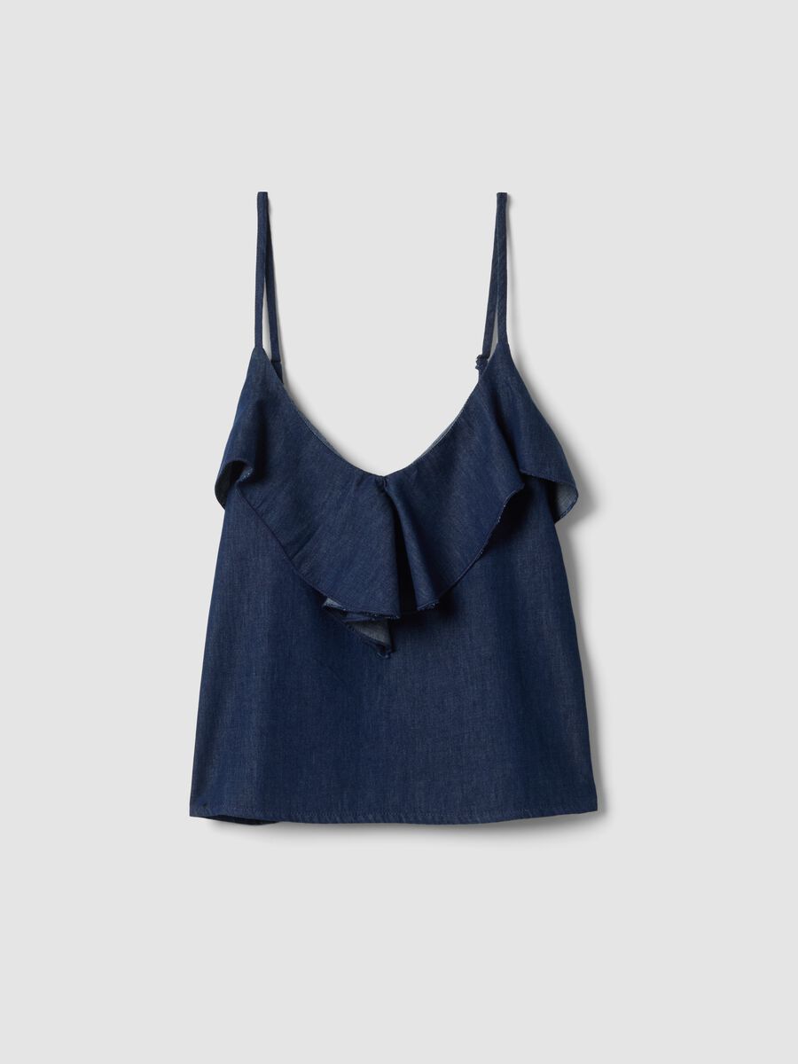 Blue pure cotton top with ruffle_4