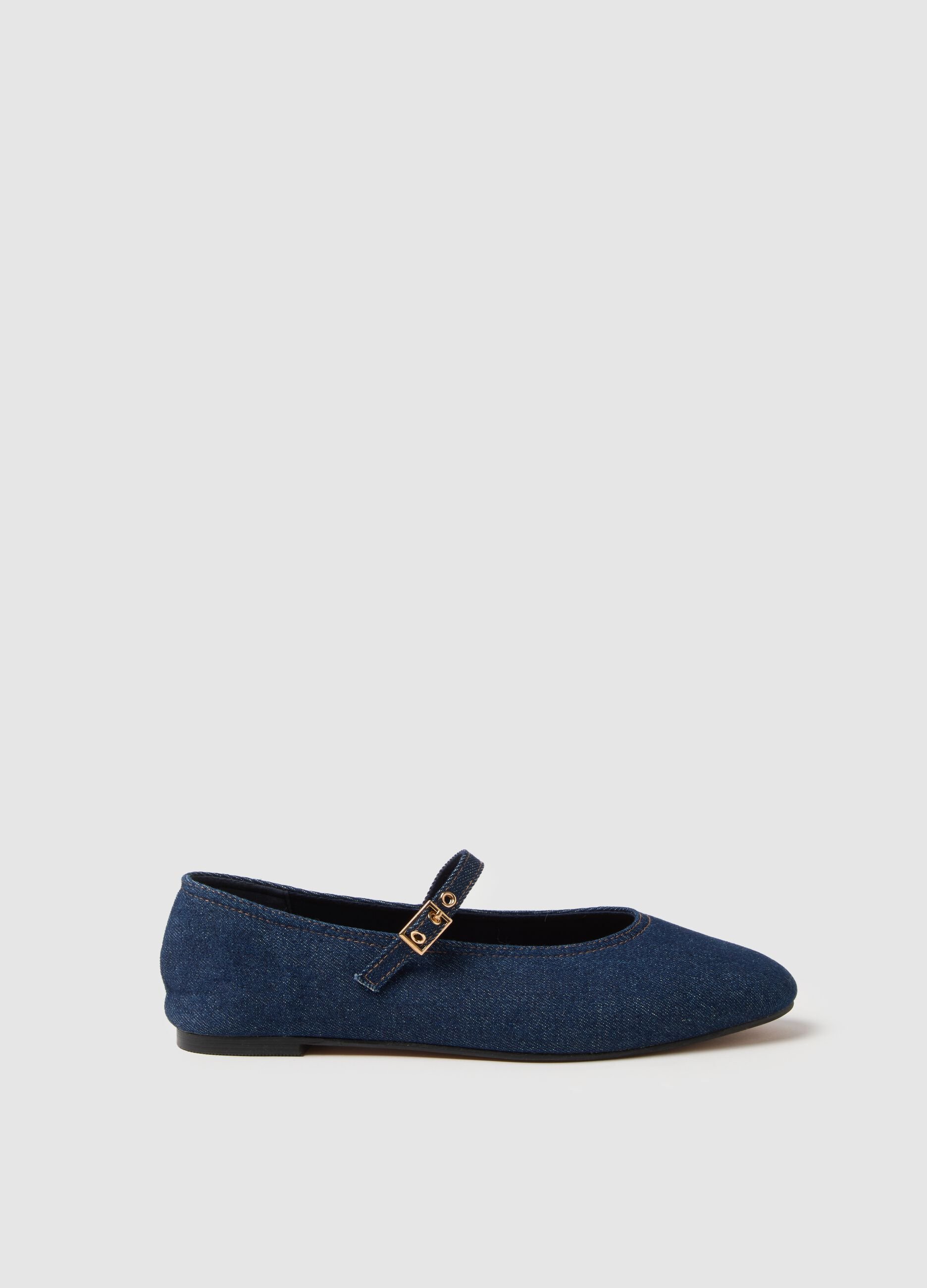 Blue Ballet Flats with Adjustable Strap