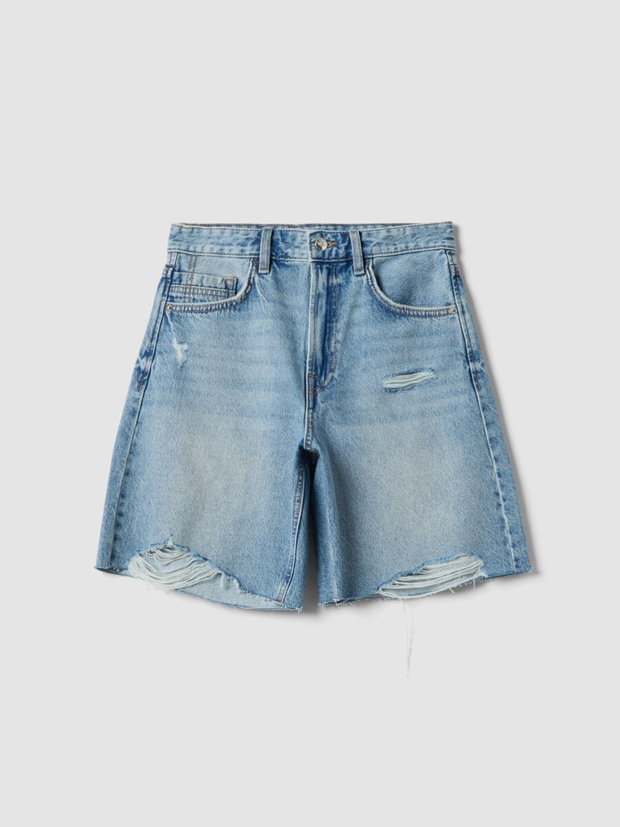 Shorts in puro cotone denim azzurro straight fit_4