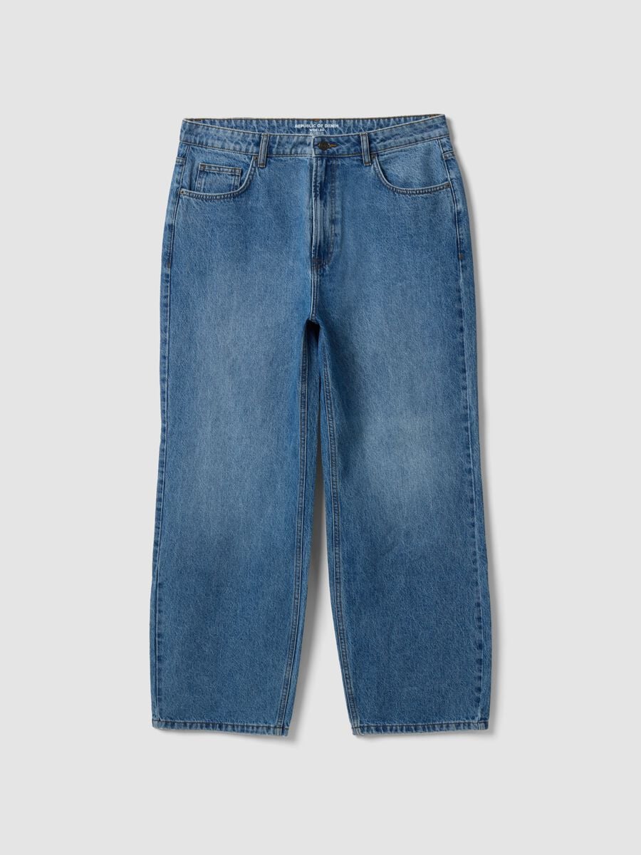Jeans blu wide leg in puro cotone_0