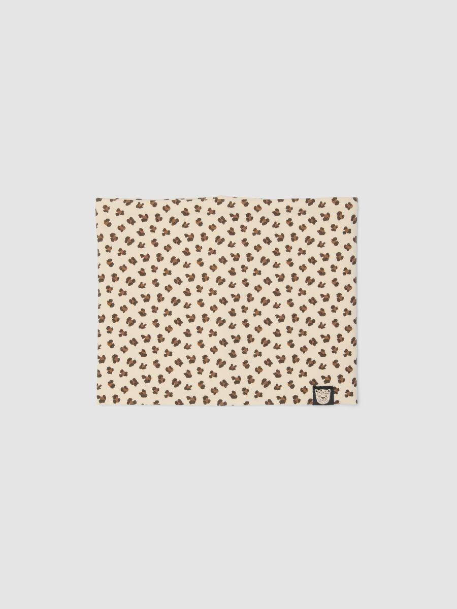 Sciarpa beige in cotone elasticizzato con stampa animalier per bambina_0