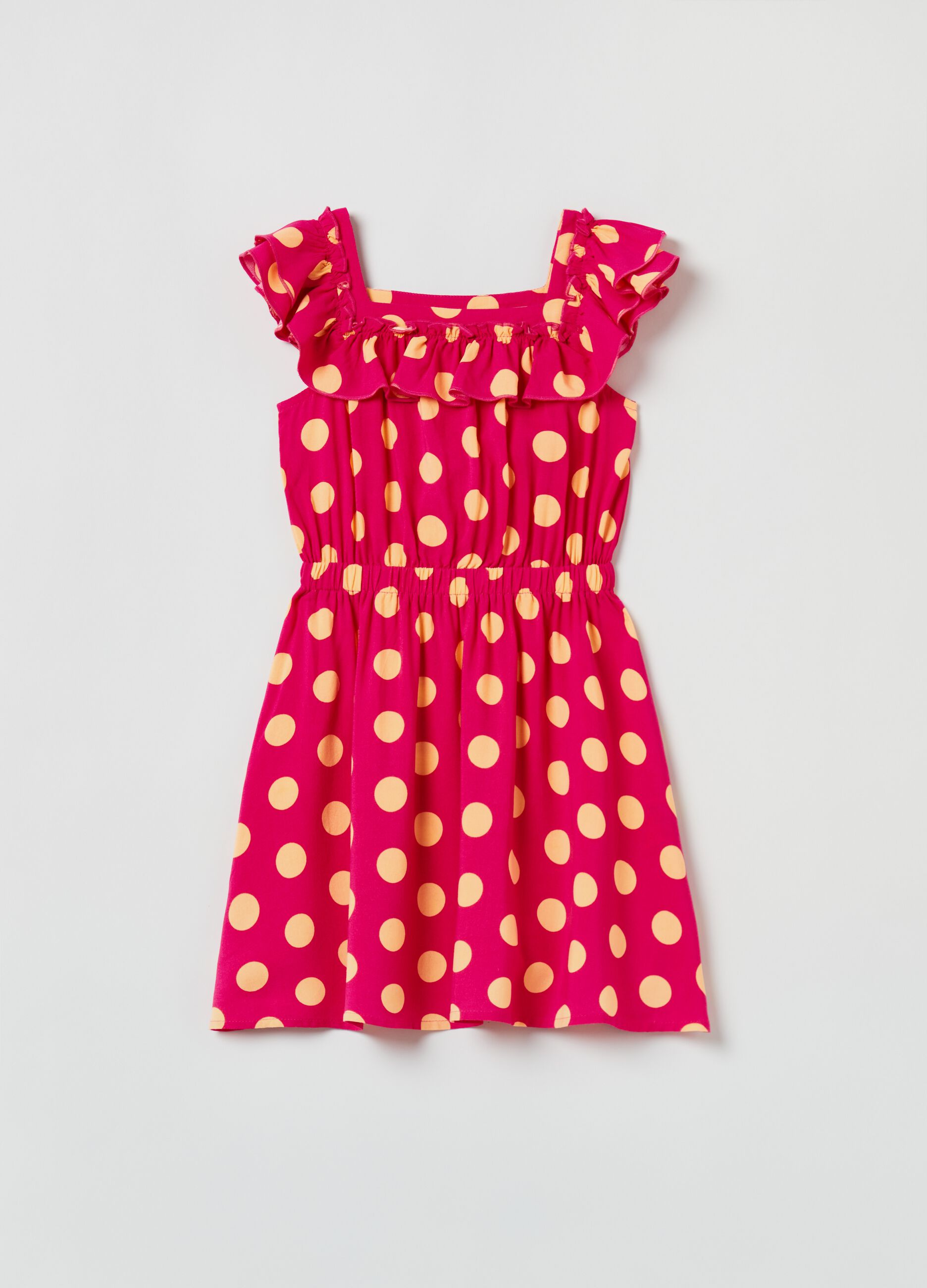 Vestito in viscosa con stampa polka dots_0
