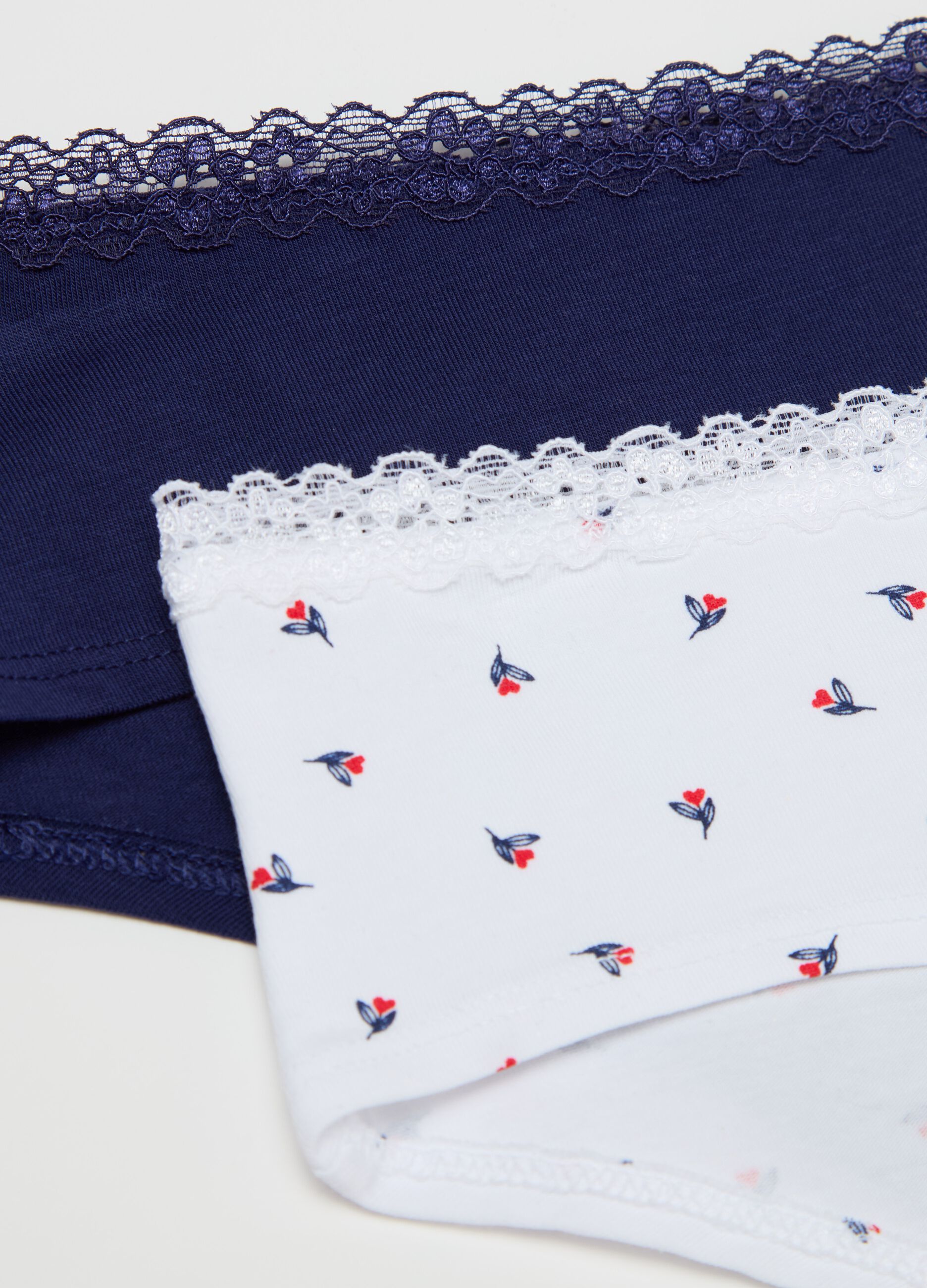 Two-pack French knickers in stretch cotton with lace